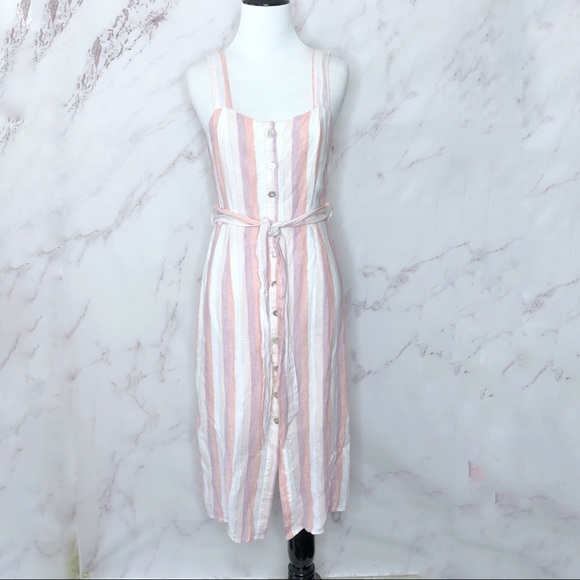 NWT Rails Clement Pink Striped Strappy Button Front Midi Dress - Picture 1 of 7